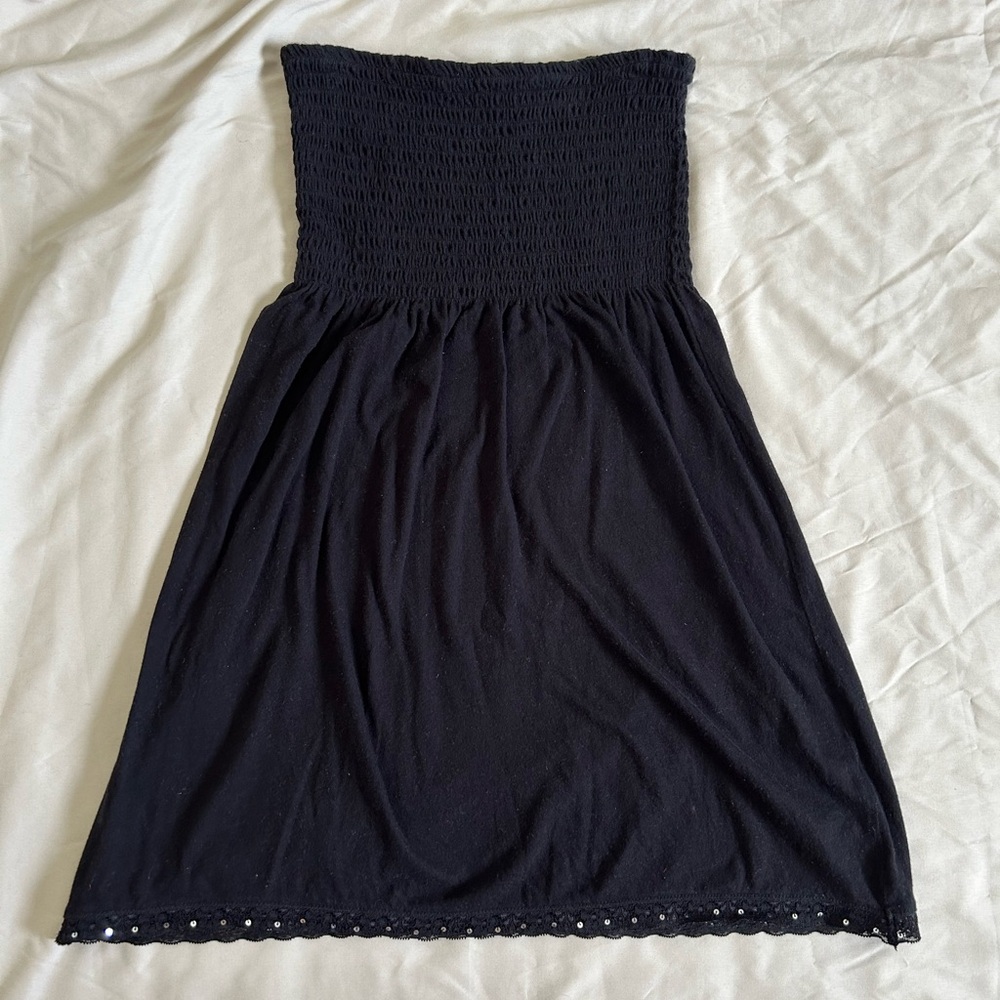Y2K Black Smock Tunic Shirt Dress w Lace Detailing